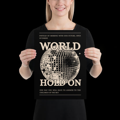 World Hold On Black and Beige Disco Ball Wall Print - Ibiza Colourful Funny Colourful Birthday House Music Gift Unique Funky Cocktail