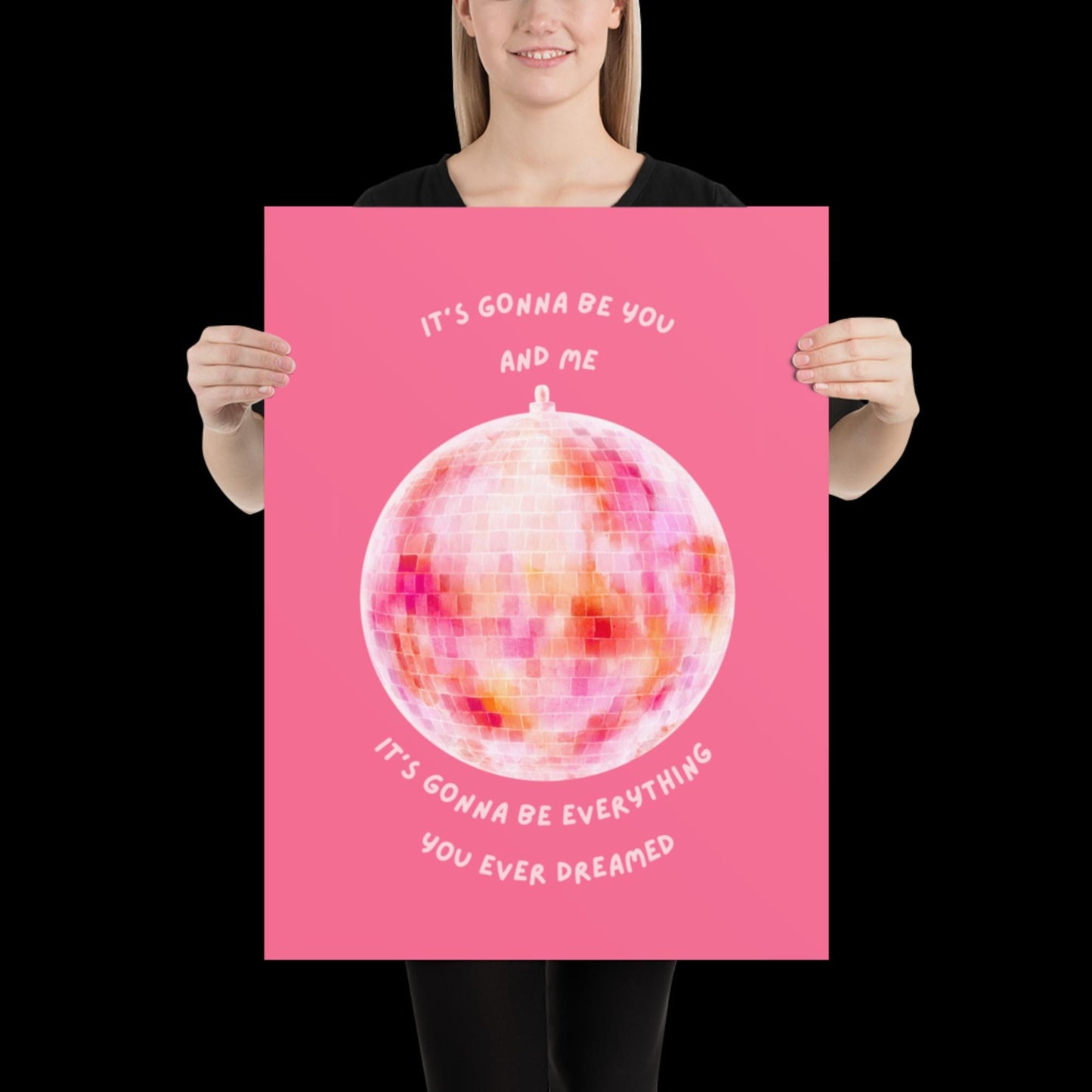 You and Me Pink Disco Ball Wall Print - Ibiza Colourful Funny Cute Birthday Christmas Gift Unique Leopard Cocktail