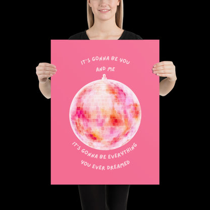 You and Me Pink Disco Ball Wall Print - Ibiza Colourful Funny Cute Birthday Christmas Gift Unique Leopard Cocktail