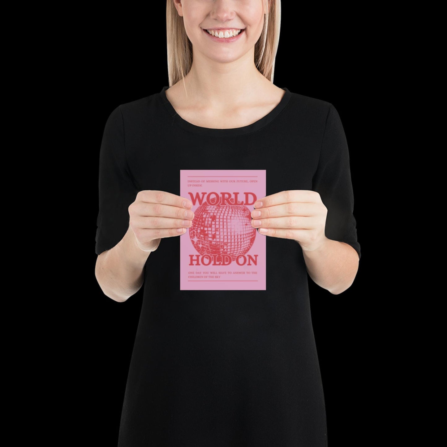 World Hold On Pink and Red Disco Ball Wall Print - Ibiza Colourful Funny Cute Birthday Christmas Gift Unique Leopard Cocktail