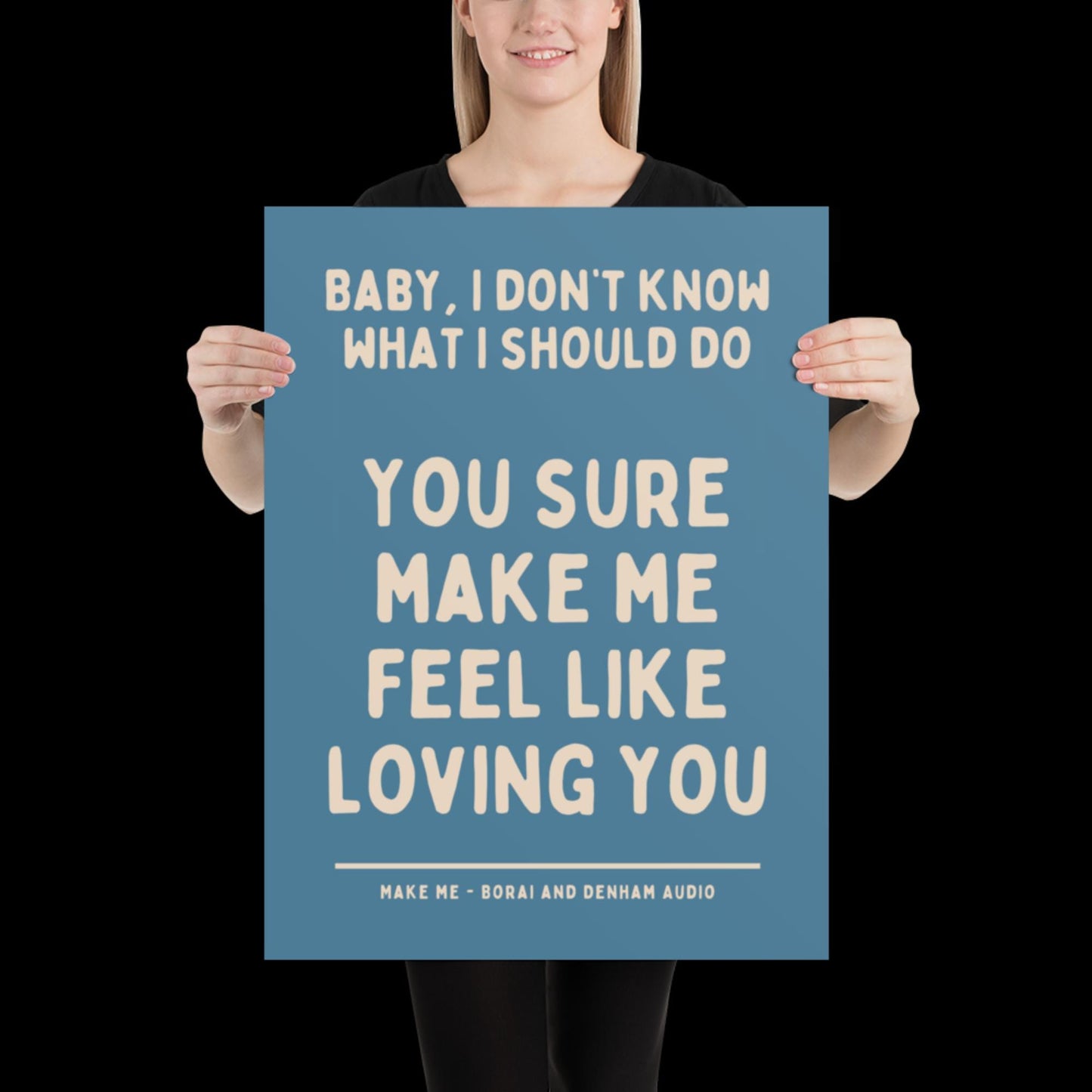 Make Me Inspired Blue and Beige Print - Borai Denham Audio Ibiza Bold Typographic Colourful House Music Poster Groovy Bar Disco Funky