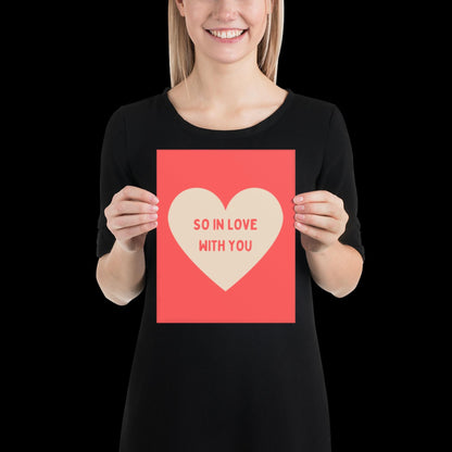 So In Love With You Neon Red and Beige Heart Wall Print - Ibiza Colourful Cute Valentines Art Gift Unique Funky House Music Poster Lyrics
