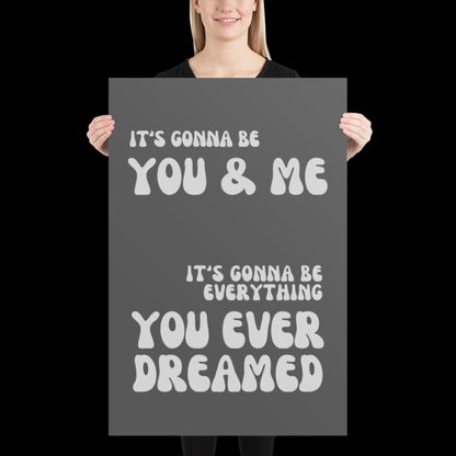 You and Me Grey Silver Lyrics Wall Print - Ibiza Colourful Funny Cute Birthday Christmas Gift Unique Leopard Cocktail House Music