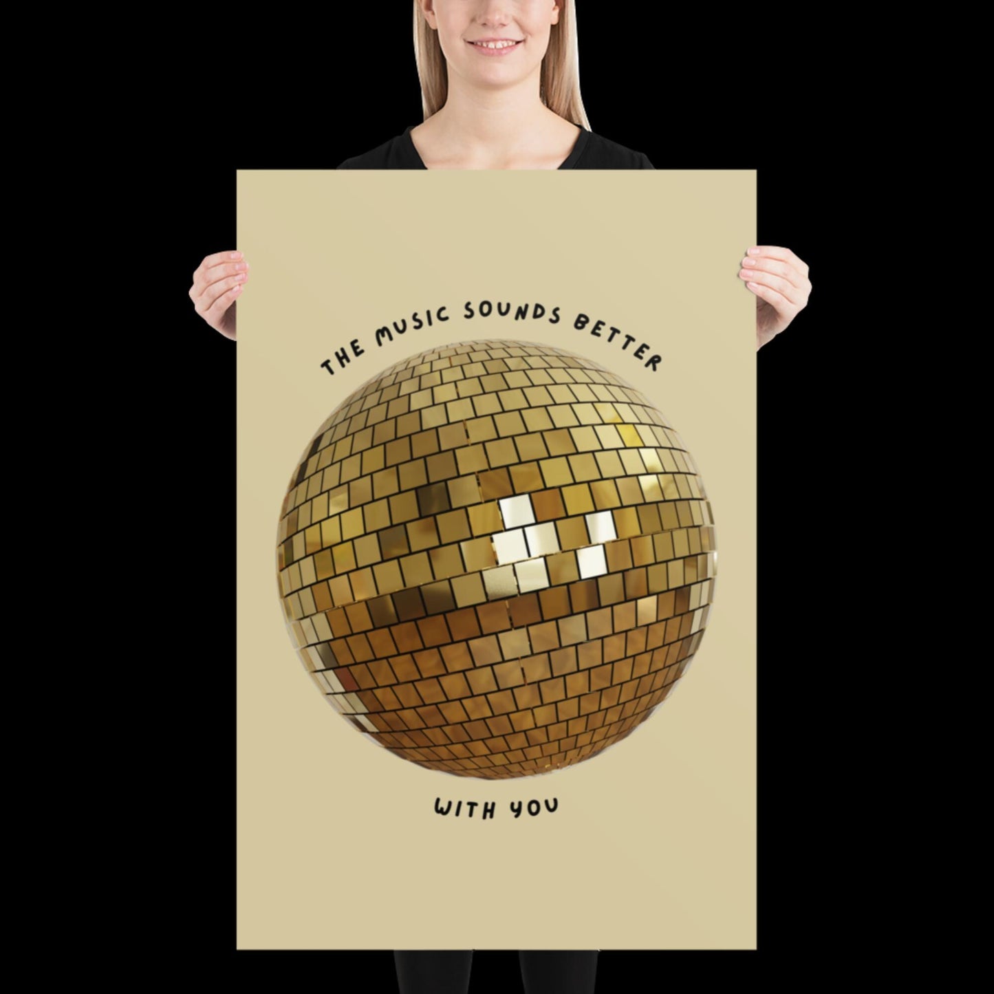 The Music Sounds Better With You Gold Disco Ball Wall Print - Ibiza Colourful Funny Cute Birthday Christmas Gift Unique Leopard Cocktail