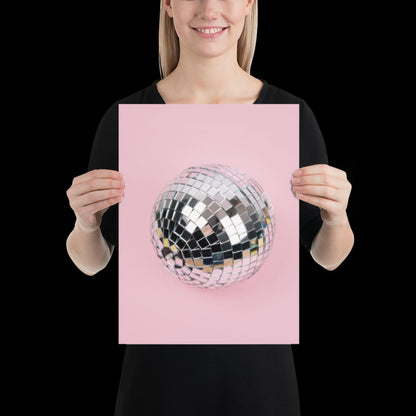 Pink Disco Ball Wall Print | Mirror Ball | Dancing | Trendy | Music Poster | Wall Art | Funky | Typographic | A1 A2 A3 | Realistic | Disco