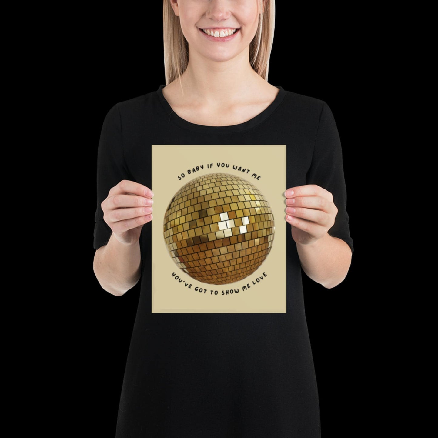 Show Me Love Gold Disco Ball Wall Print - Ibiza Colourful Funny Cute Birthday Christmas Gift Unique Leopard Cocktail
