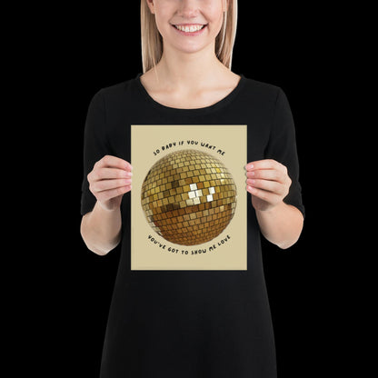 Show Me Love Gold Disco Ball Wall Print - Ibiza Colourful Funny Cute Birthday Christmas Gift Unique Leopard Cocktail