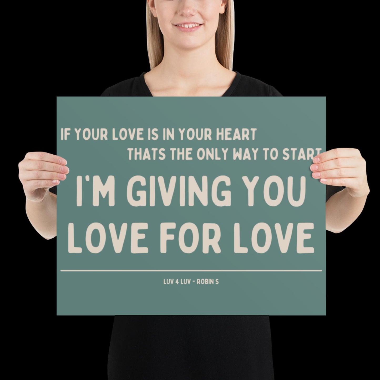 Love for Love (Luv for Luv) Robin S Lyric Print - Blue and Beige - Disco Music Poster Wall Art Retro Inspired Music Bold Typographic Quote
