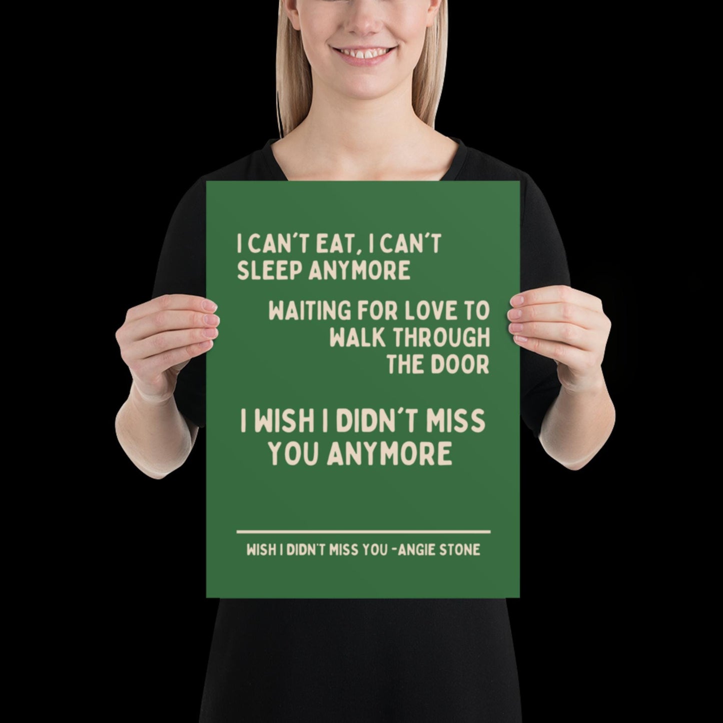 Wish I Didn't Miss You Angie Stone Inspired Print - Green and Beige - Lyric Ibiza Bold Typographic Colourful House Music Poster Groovy Disco