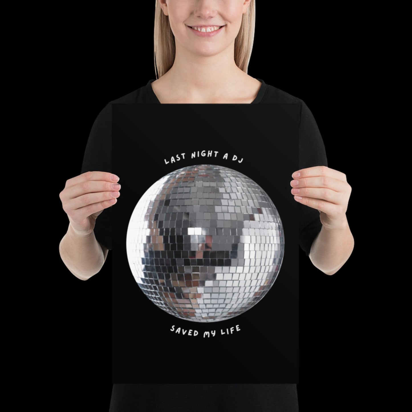 Last Night a DJ Saved My Life Black and White Disco Ball Print - Ibiza Retro Music Poster Wall Art A5 A4 A3 Bold Typographic Gallery
