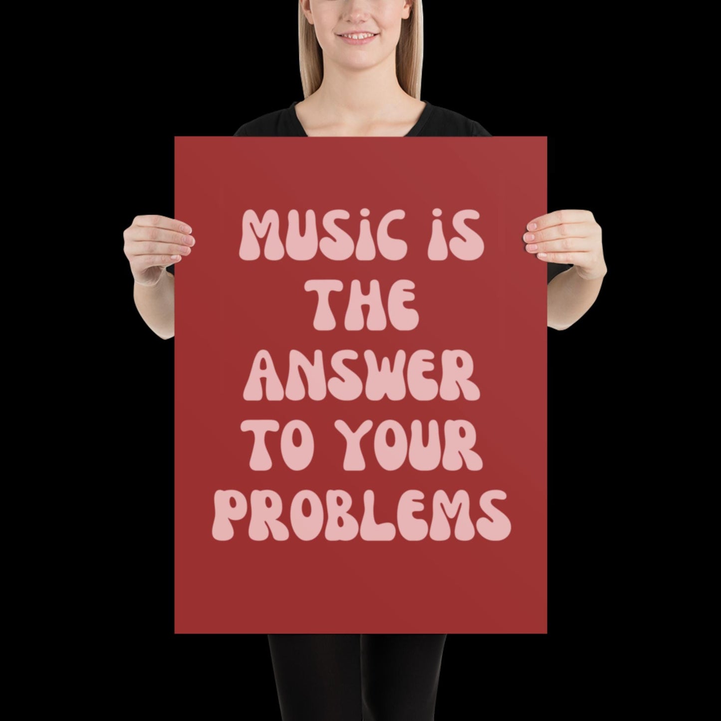 Music Is The Answer Lyrics 001 Red Wall Print - Ibiza Colourful Funny Cute Birthday Art Gift Unique Funky House Music Poster Disco