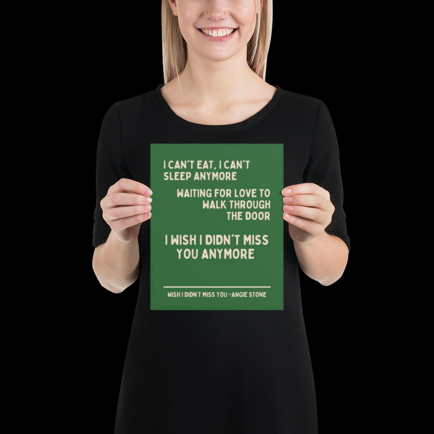 Wish I Didn't Miss You Angie Stone Inspired Print - Green and Beige - Lyric Ibiza Bold Typographic Colourful House Music Poster Groovy Disco