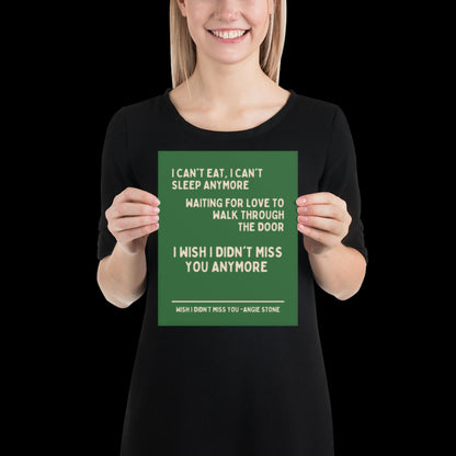 Wish I Didn't Miss You Angie Stone Inspired Print - Green and Beige - Lyric Ibiza Bold Typographic Colourful House Music Poster Groovy Disco