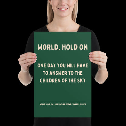 World Hold On Inspired Green and Beige Lyric Print - Ibiza Colourful Funky Typographic FISHER Bob Sinclar Gift Poster Ibiza House Music