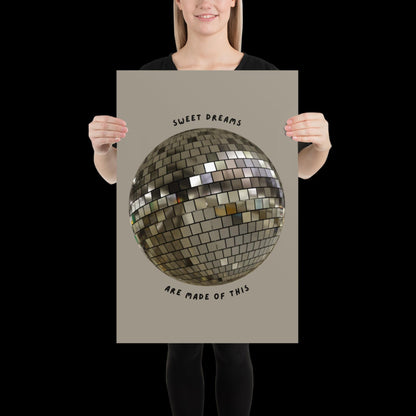 Sweet Dreams are Made of This Silver Disco Ball Wall Print -  Ibiza Colourful Funny Cute Birthday Art Gift Unique Funky House Music Poster