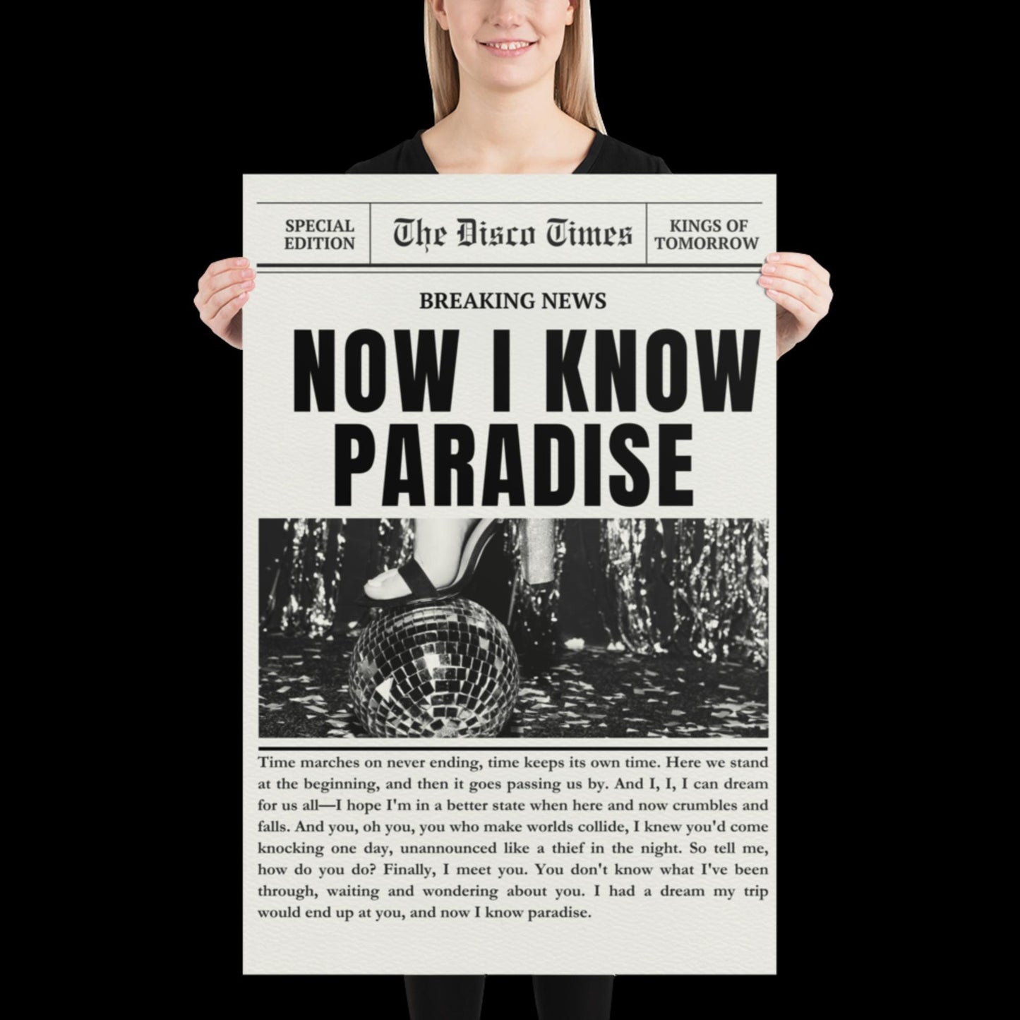 Finally Kings of Tomorrow Inspired Newspaper Lyric Print Off-White and Black 02 - Ibiza Funky Disco House Music A1 A2 A3 Typographic Ball