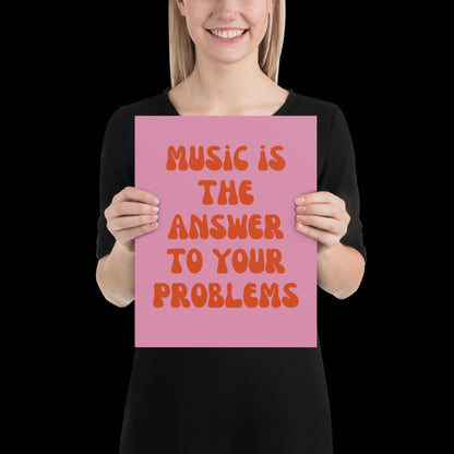 Music is The Answer Lyrics 001 Pink Wall Print -  Ibiza Colourful Funny Cute Birthday Art Gift Unique Funky House Music Poster Disco