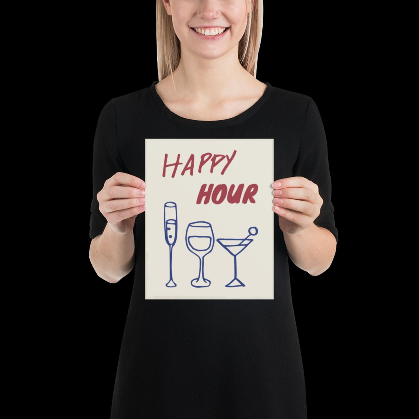 Happy Hour Print | Typographic Poster | Typographic | Trendy | Kitchen Artwork | Bar Cart Art | Drinks | Wall Decor | Gift | Aesthetic