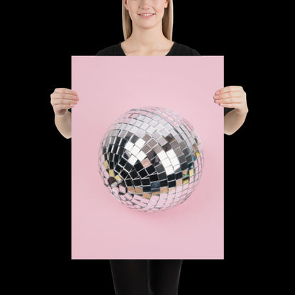 Pink Disco Ball Wall Print | Mirror Ball | Dancing | Trendy | Music Poster | Wall Art | Funky | Typographic | A1 A2 A3 | Realistic | Disco
