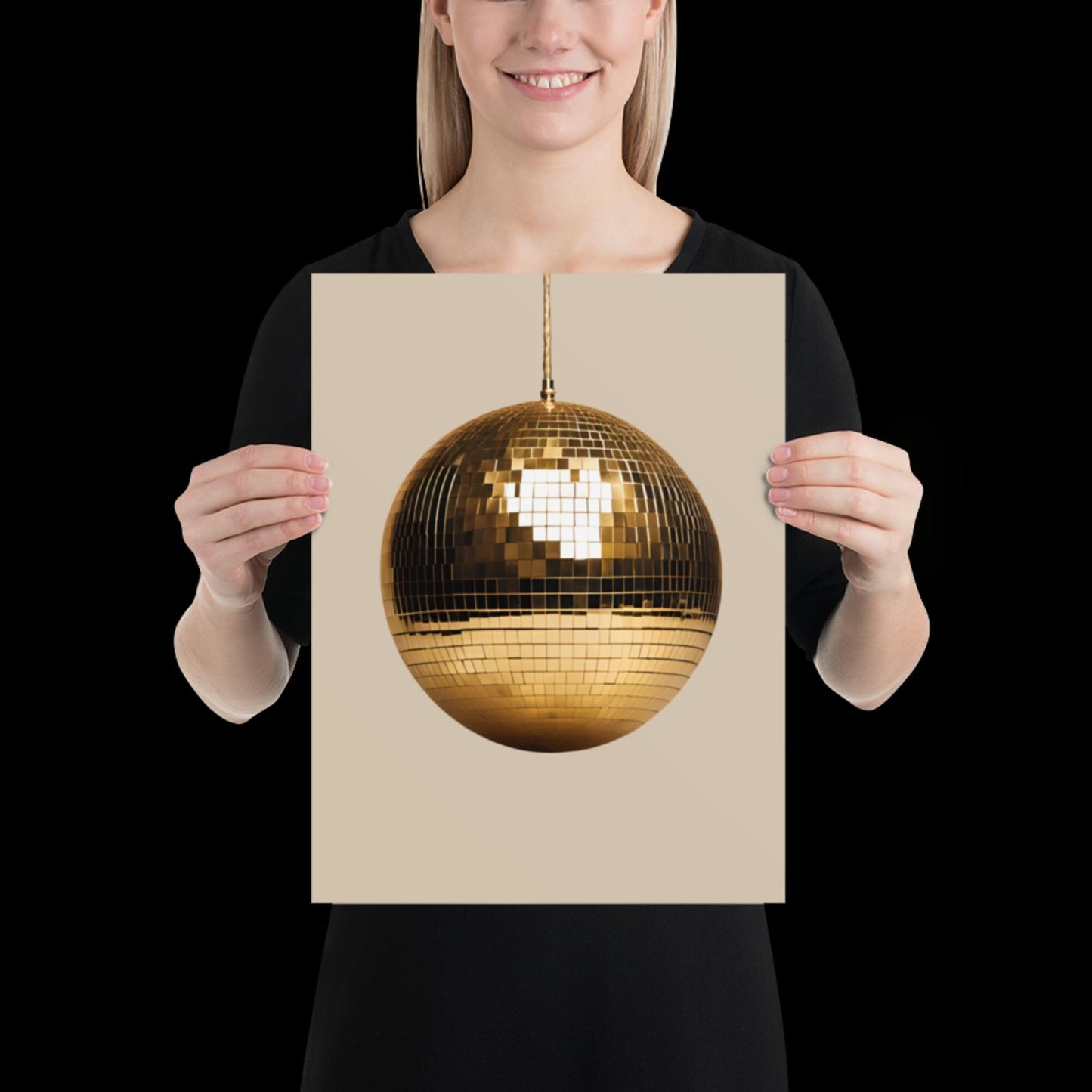 Gold Disco Ball Wall Print | Beige | Mirror Ball | Trendy | Music Poster | Wall Art | Funky | Typographic | A1 A2 A3 | Realistic | Ibiza