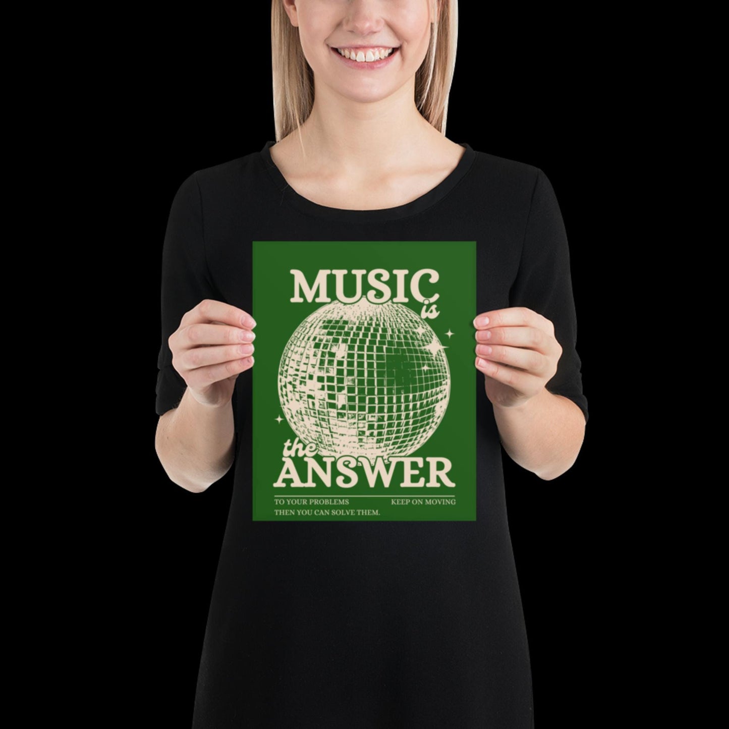 Music is the Answer Green Khaki Disco Ball Wall Print -  Ibiza Colourful Funny Cute Birthday Art Gift Unique Funky House Music Poster