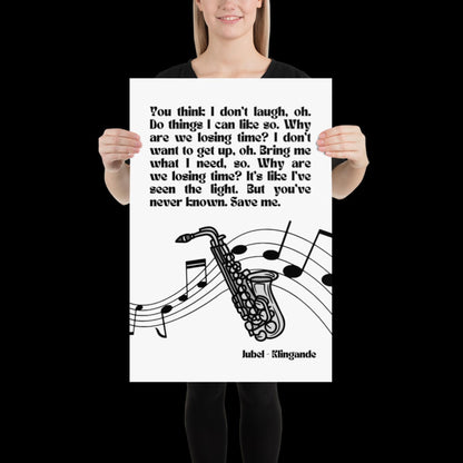 Jubel Klingande Inspired Monochrome Print - Song Lyric Music Poster Wall Art Typographic Lyrics Ibiza House Music Wall Decor Saxophone