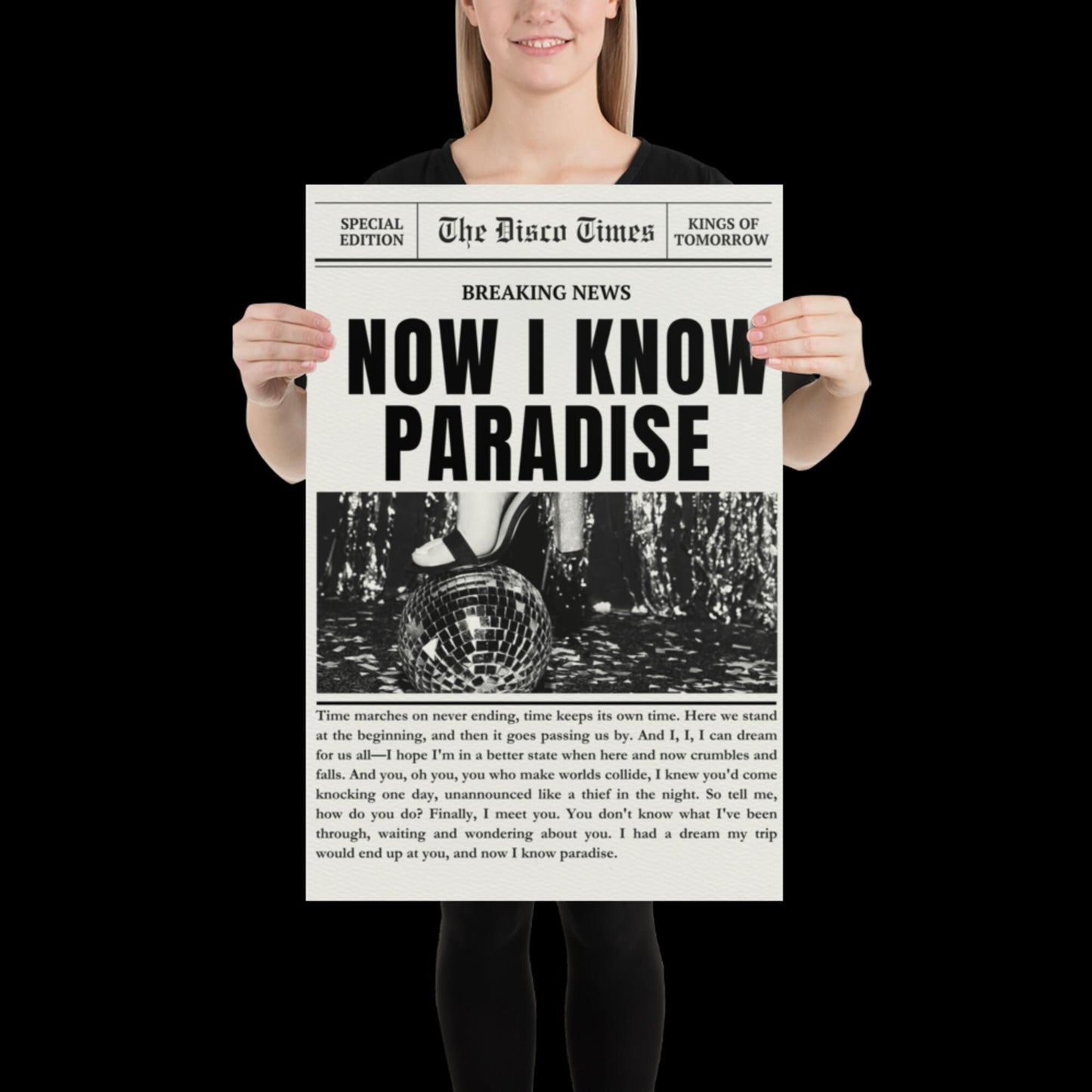 Finally Kings of Tomorrow Inspired Newspaper Lyric Print Off-White and Black 02 - Ibiza Funky Disco House Music A1 A2 A3 Typographic Ball