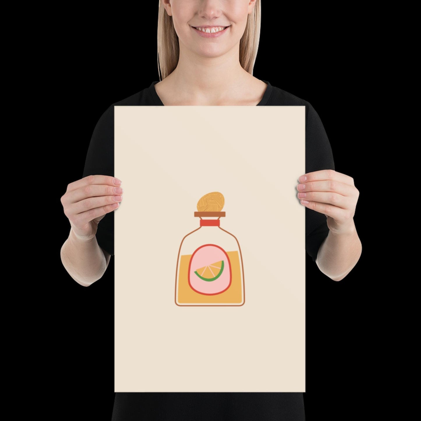 Tequila Bottle Spicy Margarita Beige Wall Print | Bar Cart Art | Cherry Print | Cocktail Alcohol Poster | A1 A2 Physical Print | Kitchen Art