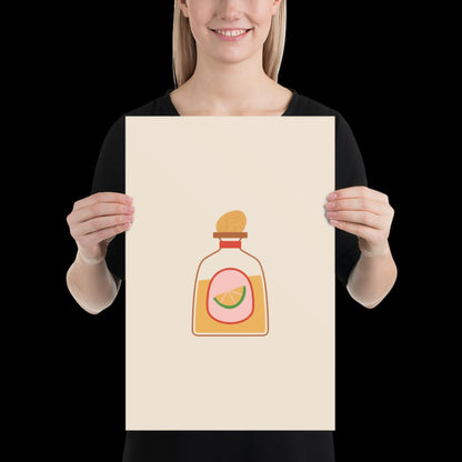 Tequila Bottle Spicy Margarita Beige Wall Print | Bar Cart Art | Cherry Print | Cocktail Alcohol Poster | A1 A2 Physical Print | Kitchen Art