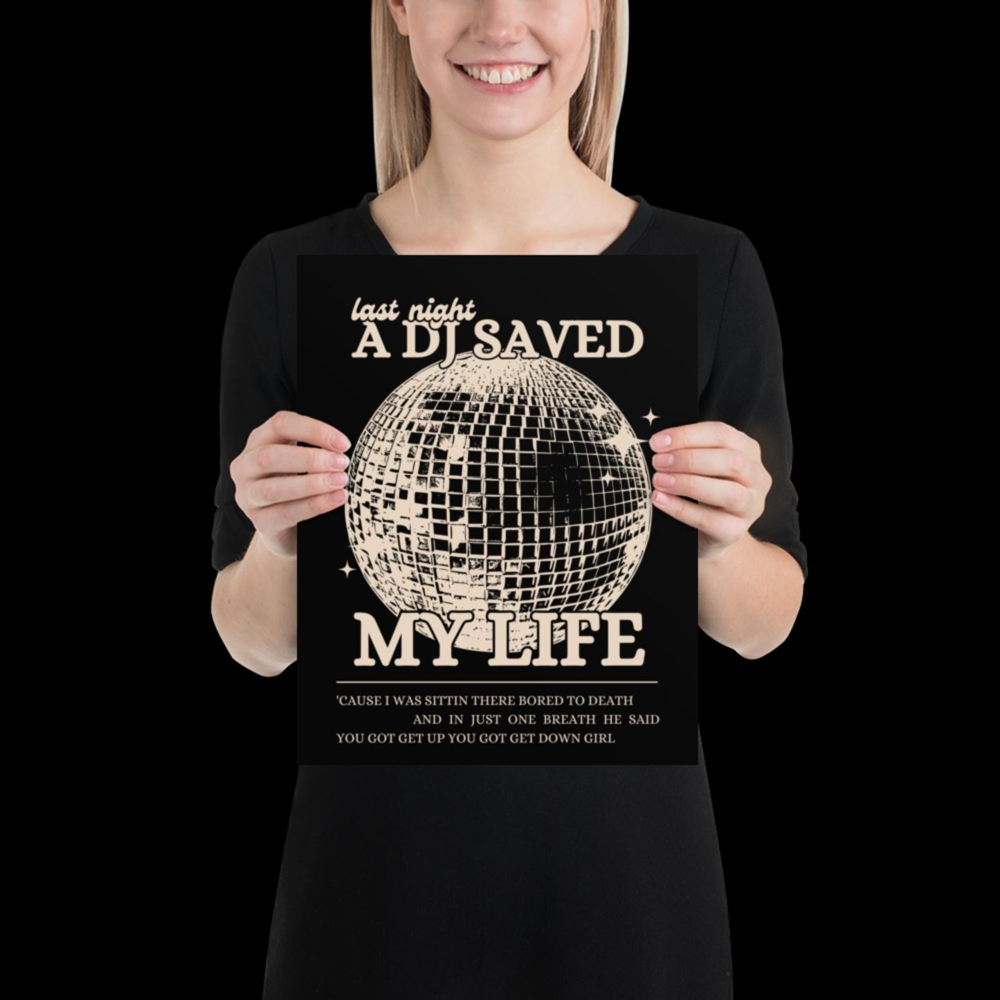 Last Night a DJ Saved My Life Black and Beige Wall Print - Ibiza Colourful Funny Cute Birthday Christmas Gift Unique Leopard Disco Ball