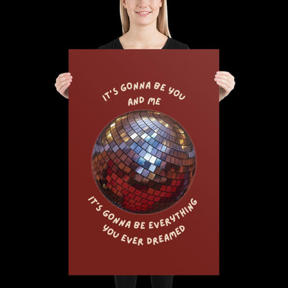 You and Me Red Disco Ball Wall Print - Ibiza Colourful Funny Cute Birthday Christmas Gift Unique Leopard Cocktail
