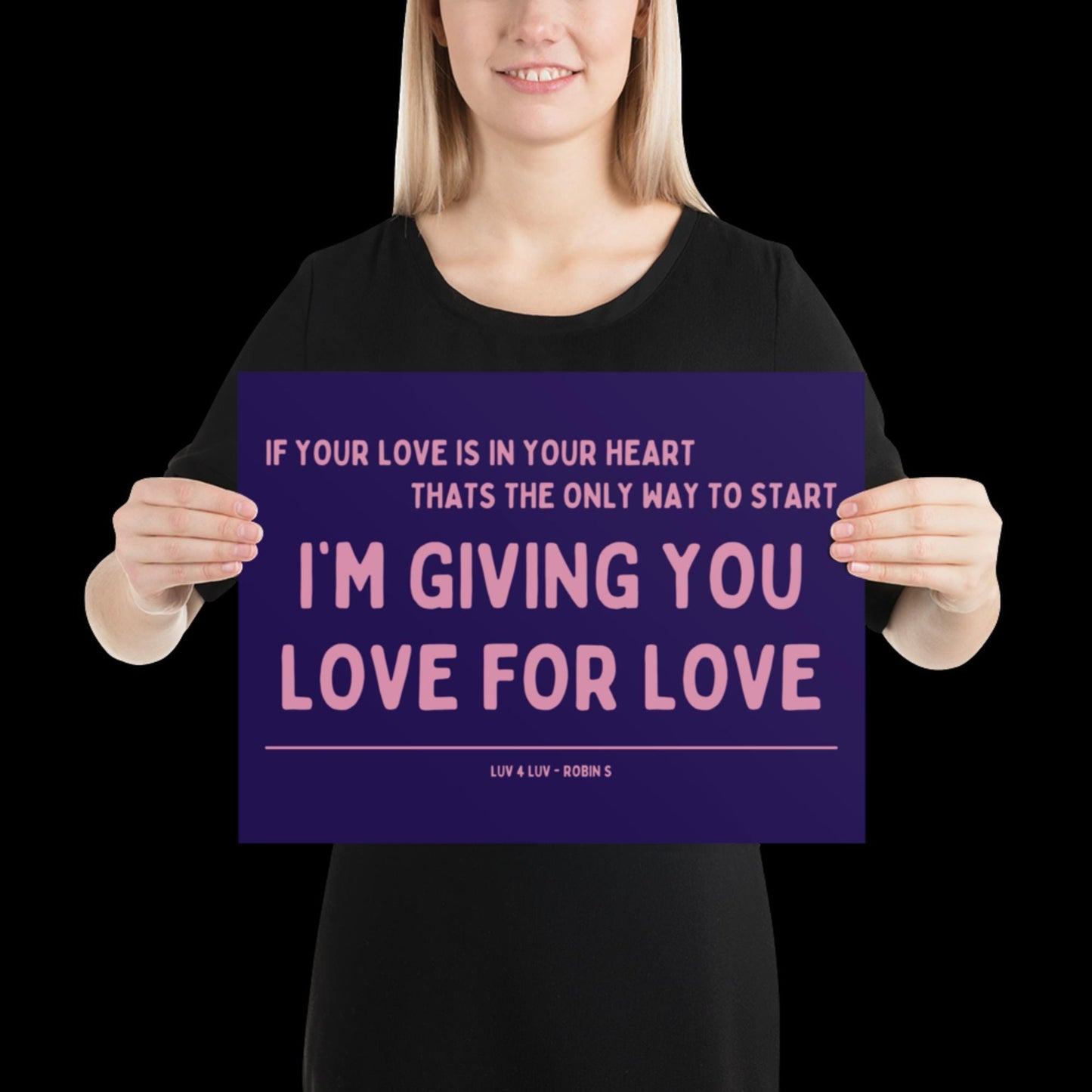 Love for Love (Luv for Luv) Robin S Lyric Print - Navy and Pink - Disco Music Poster Wall Art Retro Inspired Music Bold Typographic Quote