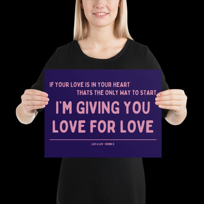 Love for Love (Luv for Luv) Robin S Lyric Print - Navy and Pink - Disco Music Poster Wall Art Retro Inspired Music Bold Typographic Quote