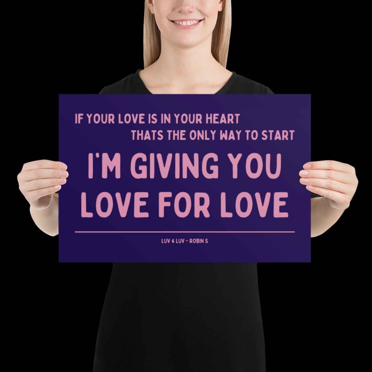 Love for Love (Luv for Luv) Robin S Lyric Print - Navy and Pink - Disco Music Poster Wall Art Retro Inspired Music Bold Typographic Quote