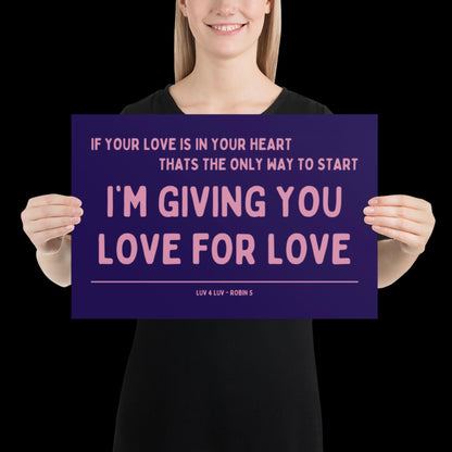 Love for Love (Luv for Luv) Robin S Lyric Print - Navy and Pink - Disco Music Poster Wall Art Retro Inspired Music Bold Typographic Quote