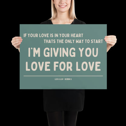 Love for Love (Luv for Luv) Robin S Lyric Print - Blue and Beige - Disco Music Poster Wall Art Retro Inspired Music Bold Typographic Quote