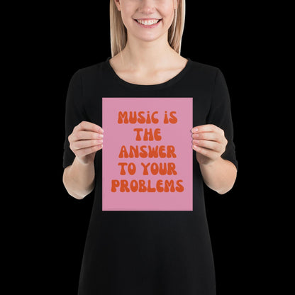 Music is The Answer Lyrics 001 Pink Wall Print -  Ibiza Colourful Funny Cute Birthday Art Gift Unique Funky House Music Poster Disco