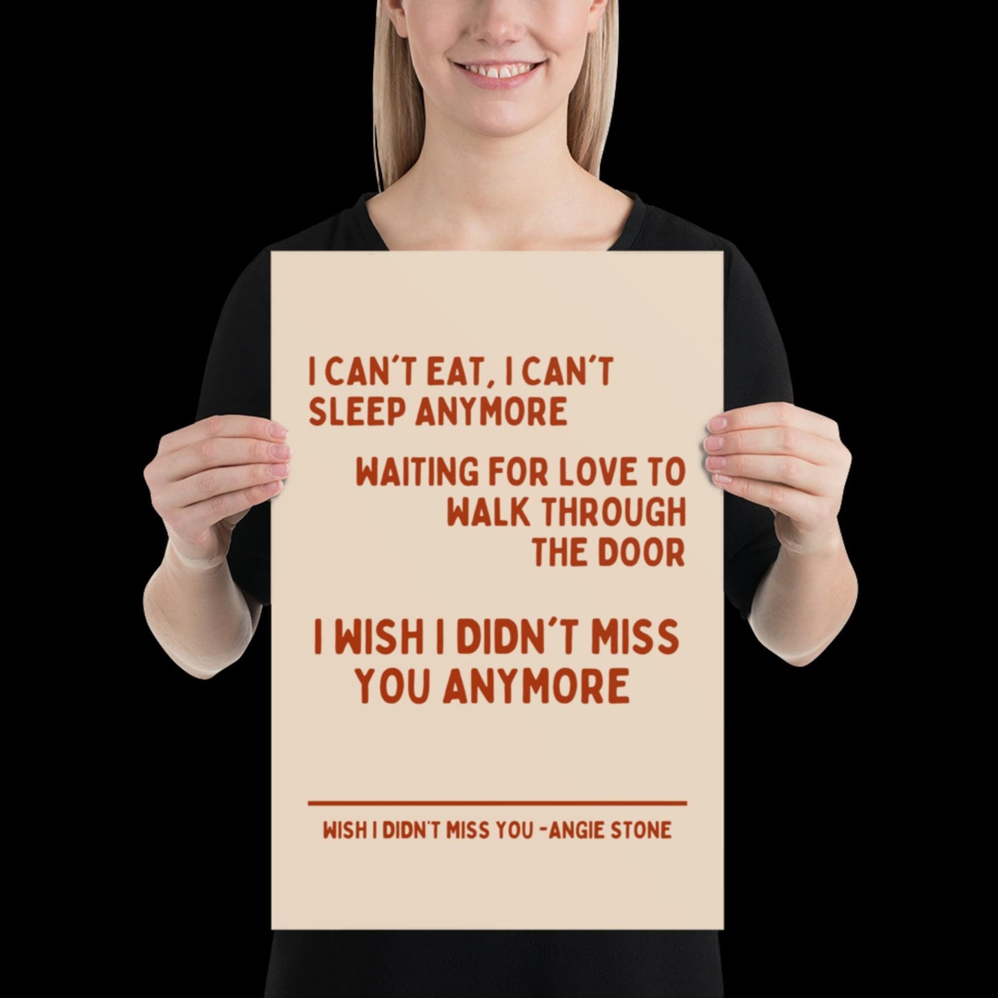 Wish I Didn't Miss You Angie Stone Inspired Print - Beige and Red - Lyric Ibiza Bold Typographic Colourful House Music Poster Groovy Disco