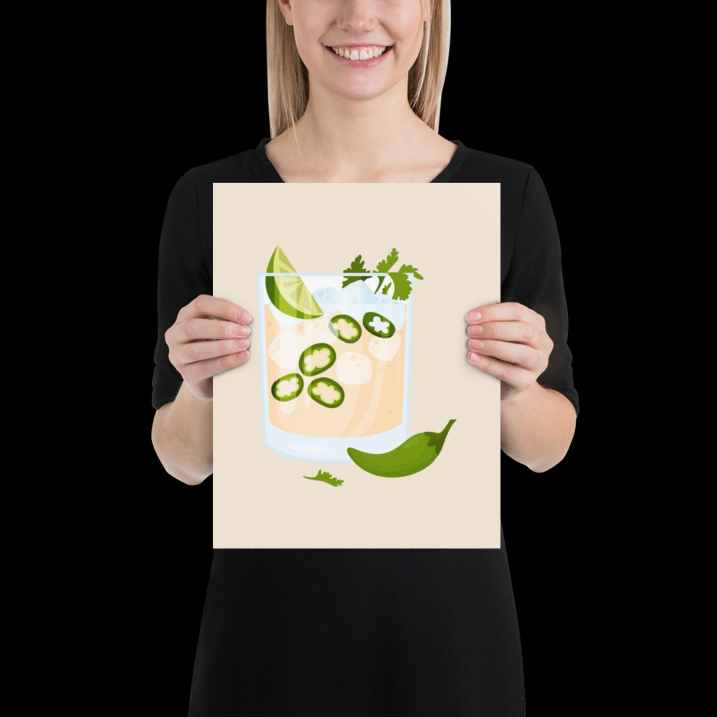 The Jalapeno Spicy Margarita Beige 001 Wall Print - Ibiza Colourful Funny Cute Birthday Christmas Gift Unique Cowboy Leopard Cocktail