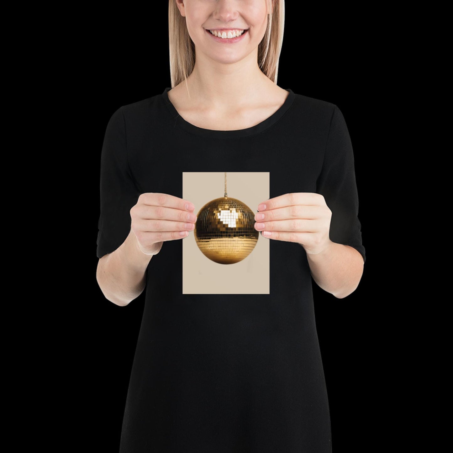 Gold Disco Ball Wall Print | Beige | Mirror Ball | Trendy | Music Poster | Wall Art | Funky | Typographic | A1 A2 A3 | Realistic | Ibiza