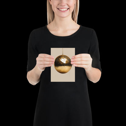 Gold Disco Ball Wall Print | Beige | Mirror Ball | Trendy | Music Poster | Wall Art | Funky | Typographic | A1 A2 A3 | Realistic | Ibiza