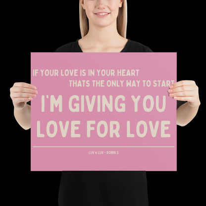 Love for Love (Luv for Luv) Robin S Lyric Print - Pink and Beige - Disco Music Poster Wall Art Retro Inspired Music Bold Typographic Quote