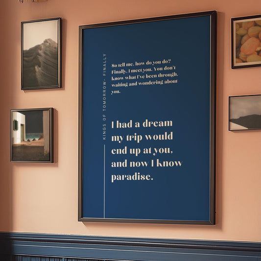 Finally Kings of Tomorrow Inspired Lyric Print Navy Blue - Ibiza Funky Disco House Music A1 A2 A3 Typographic Disco Ball