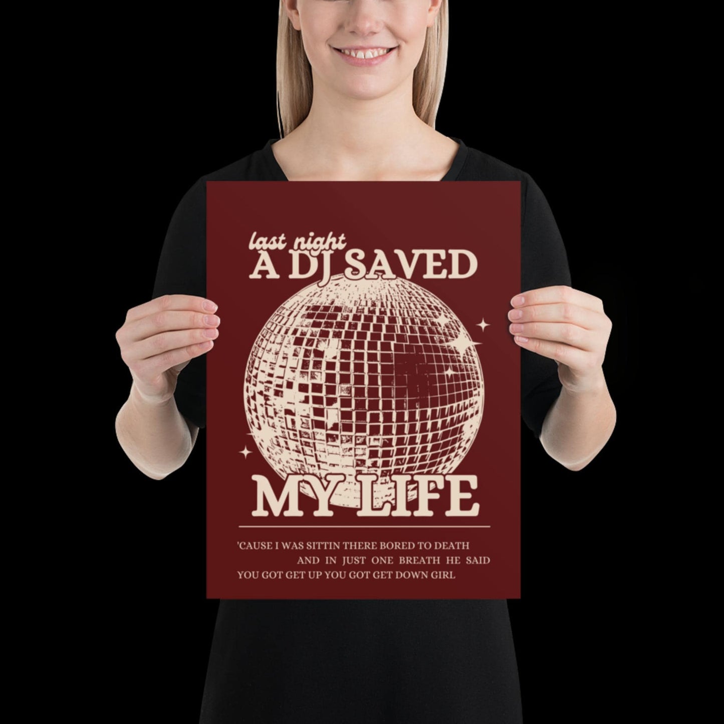 Last Night a DJ Saved My Life Red and Beige Wall Print - Ibiza Colourful Funny Cute Birthday Christmas Gift Unique Leopard Disco Ball