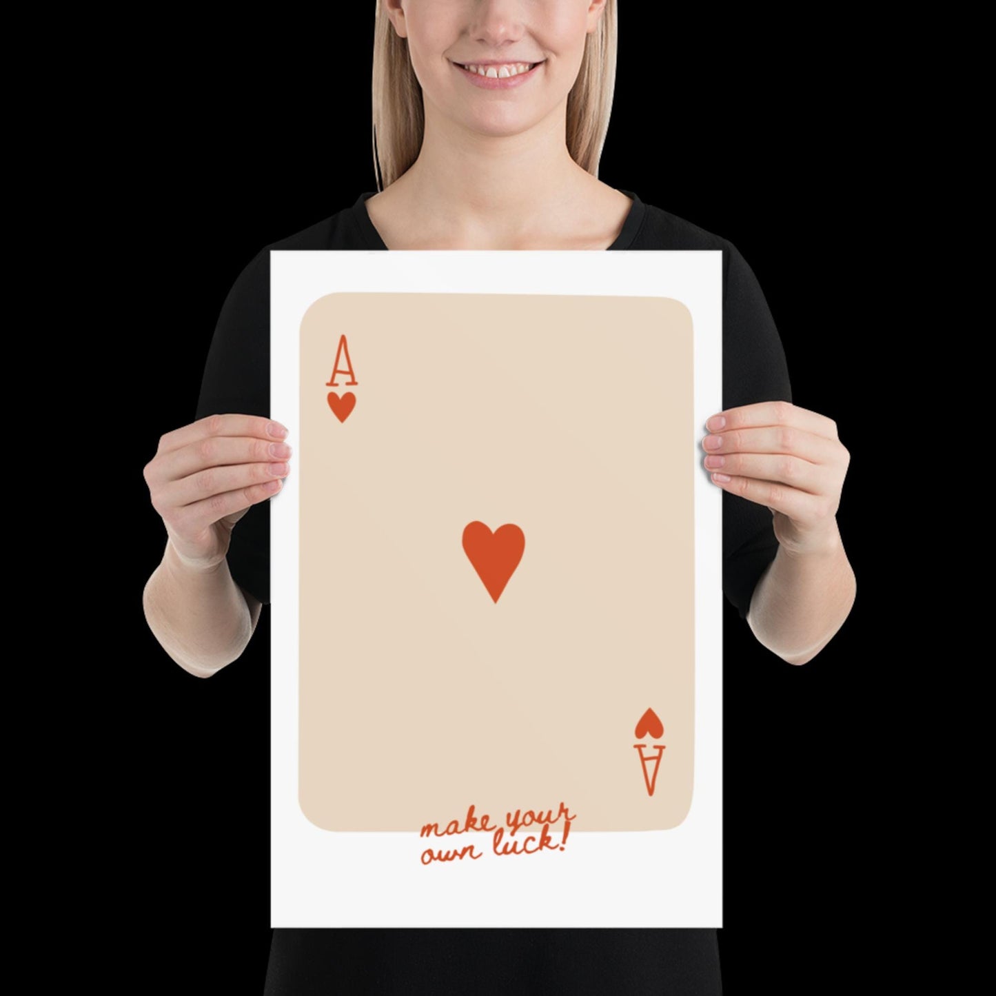 Make Your Own Luck Red and Beige Playing Card Print - Poster Wall Art Typographic Wall Decor Lyric Retro Funky Ibiza Groovy