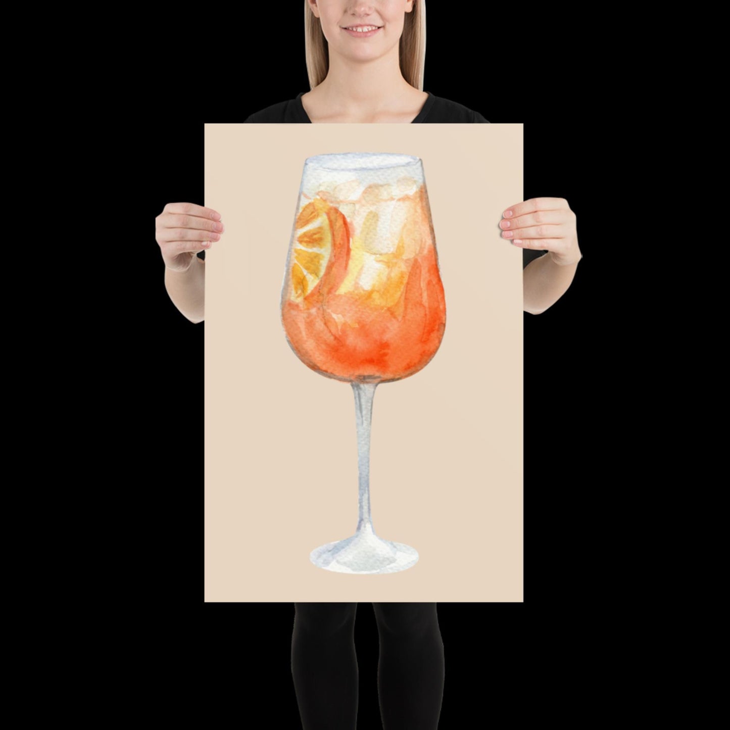 Watercolour Aperol Orange Cocktail Wall Print - Fruit Ibiza Colourful Funny Cute Birthday Christmas Gift Unique Printed Cowboy Leopard