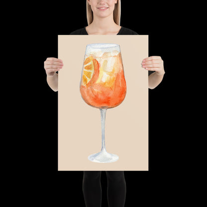 Watercolour Aperol Orange Cocktail Wall Print - Fruit Ibiza Colourful Funny Cute Birthday Christmas Gift Unique Printed Cowboy Leopard