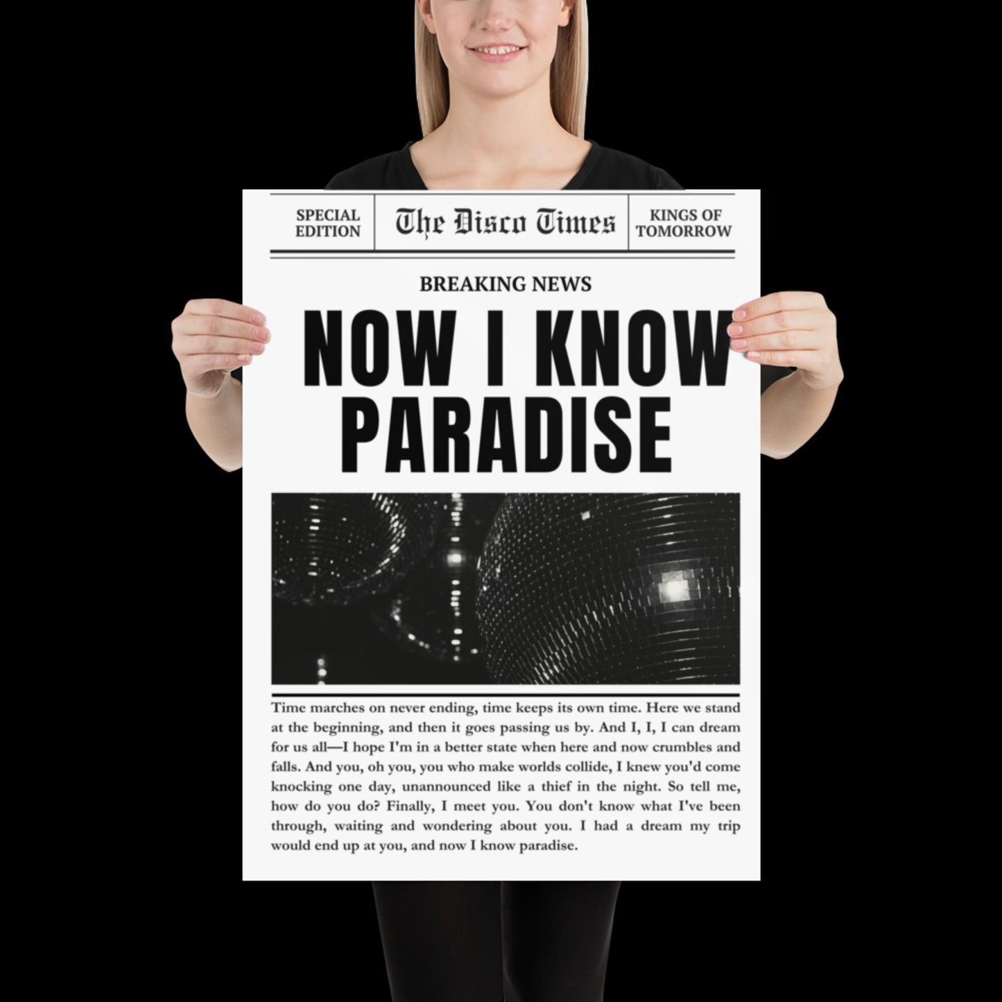 Finally Kings of Tomorrow Inspired Newspaper Lyric Print White and Black - Ibiza Funky Disco House Music A1 A2 A3 Typographic Ball
