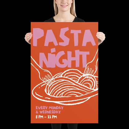 Pasta Night Wall Art Poster • Pink and Orange • Pasta Print Poster • Minimalistic Kitchen Wall Art • Aesthetic • Trendy Wall Art