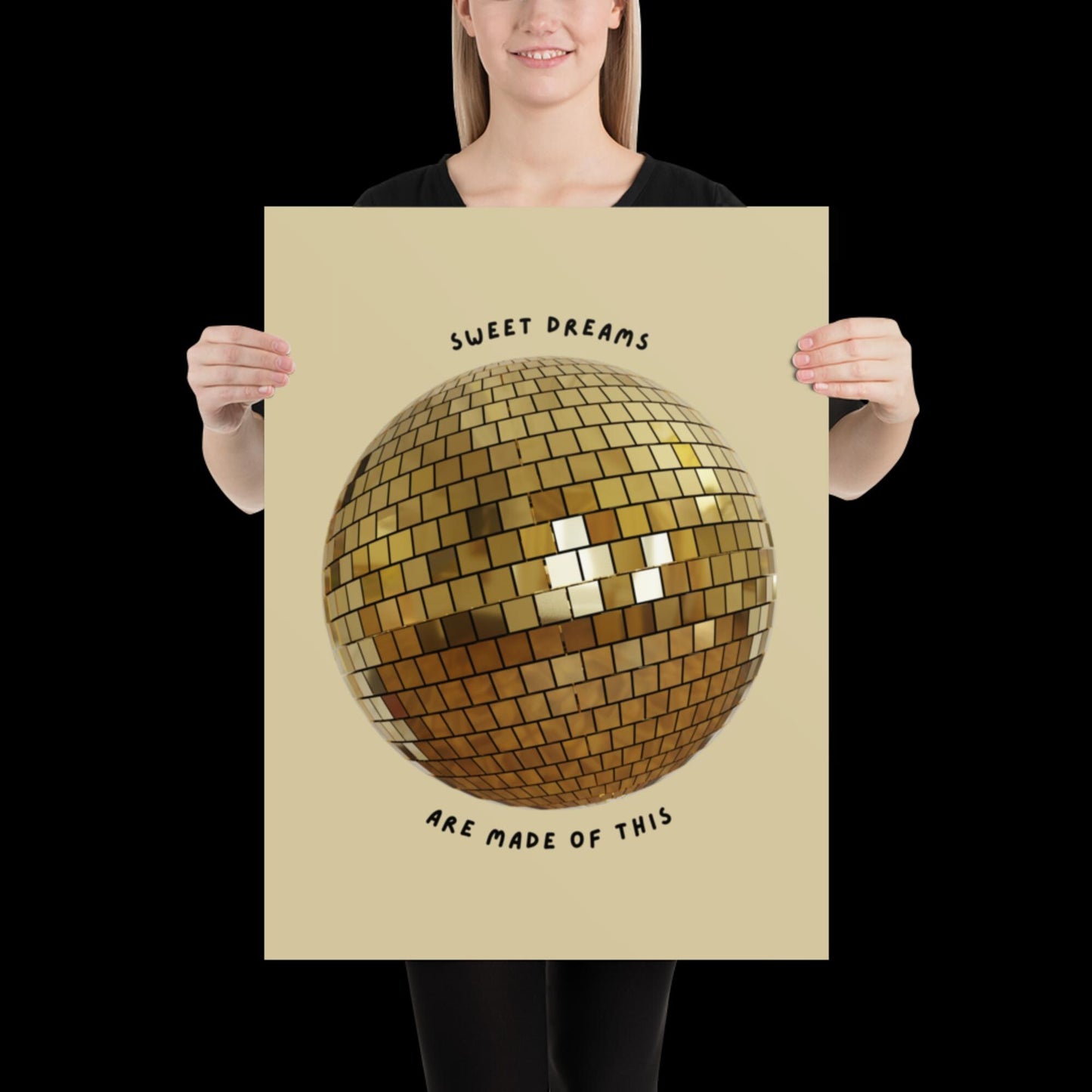 Sweet Dreams are Made of This Gold Disco Ball Wall Print -  Ibiza Colourful Funny Cute Birthday Art Gift Unique Funky House Music Poster